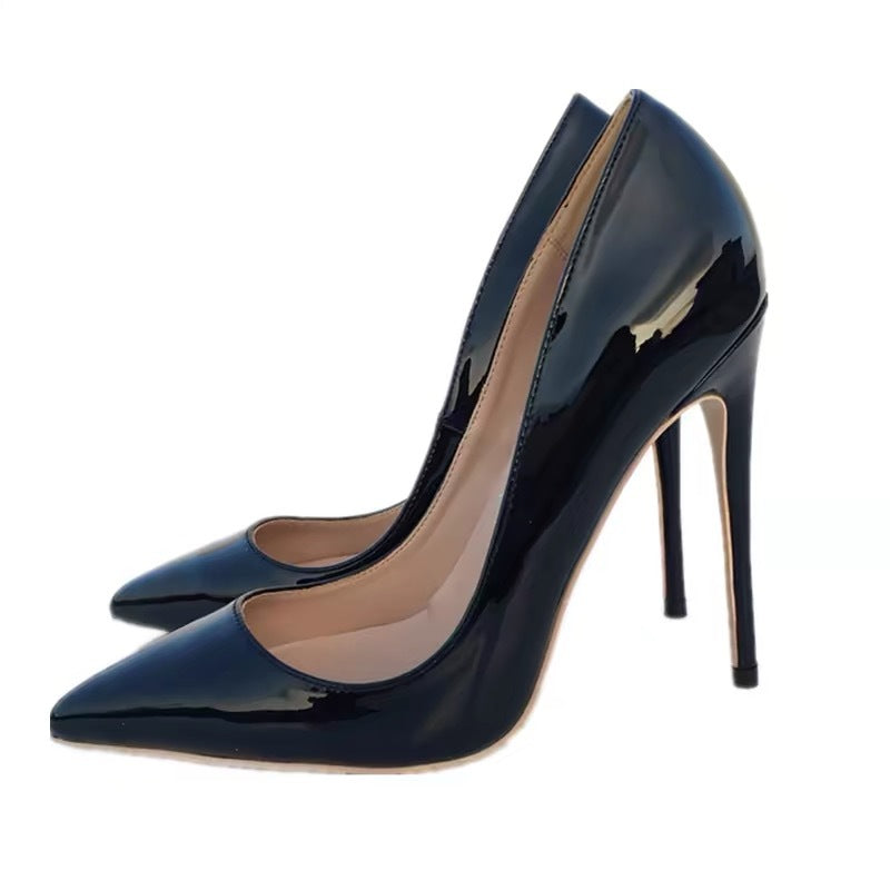 Women's Pointed Stiletto Large Small Size Black Patent Women's Fashion Shoes