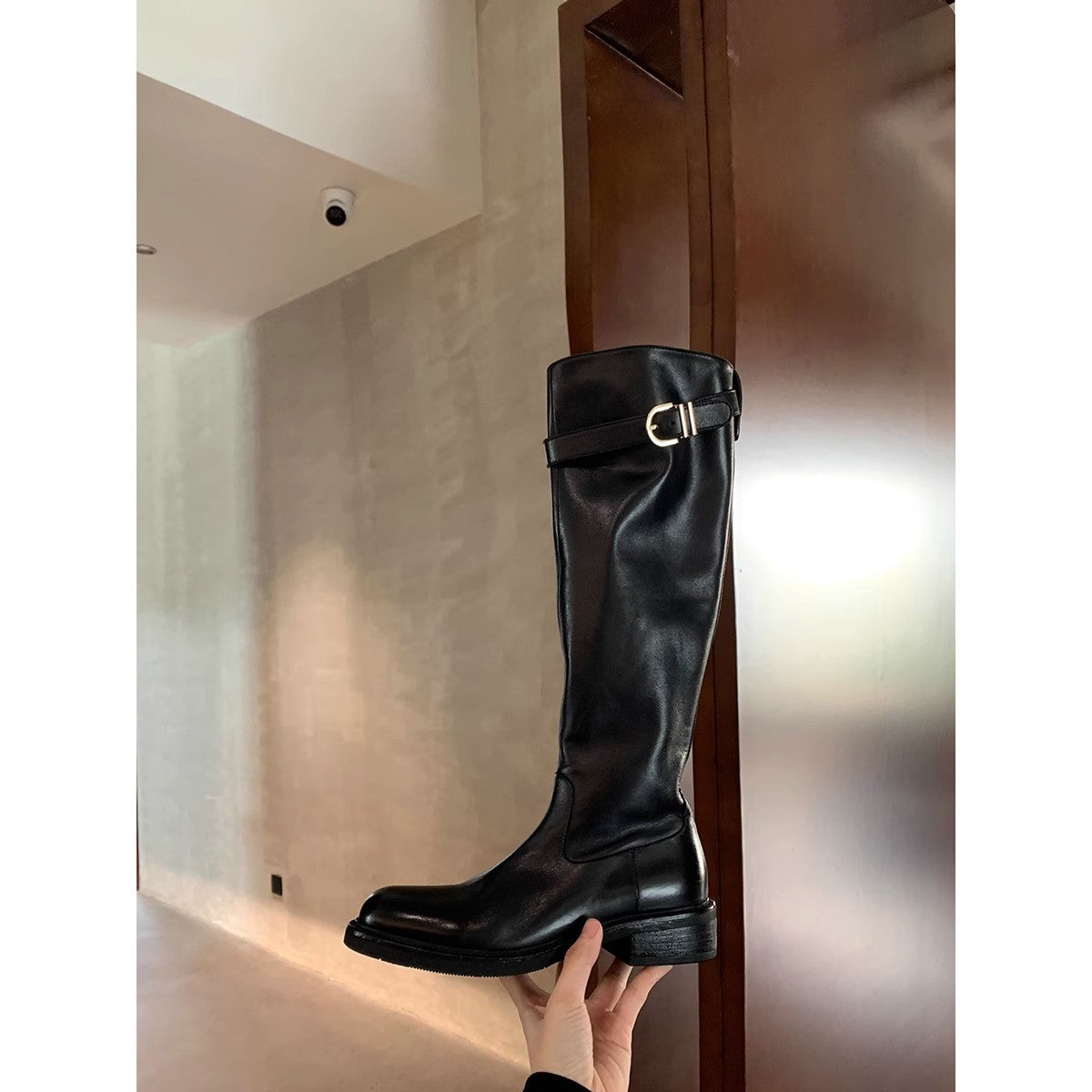 Women's Washed Soft Retro Chunky Thick Bottom Knight Slimming Brown Tube Boots