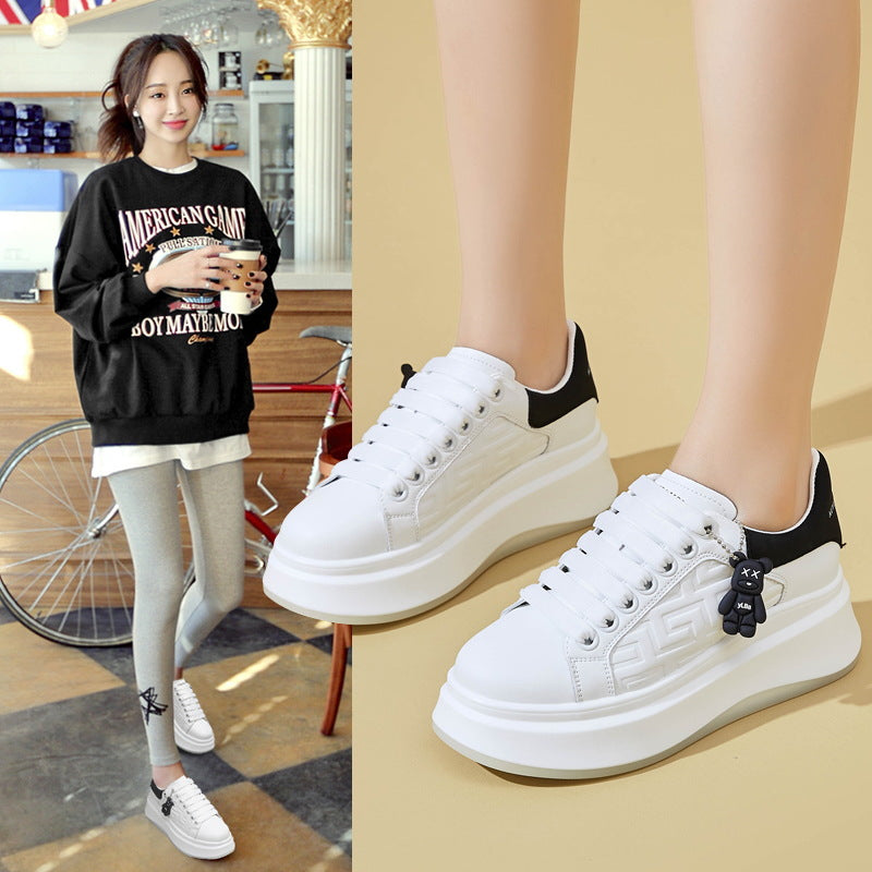 Women's White Fashionable Thick-soled Mcqueen Trendy Muffin Casual Shoes
