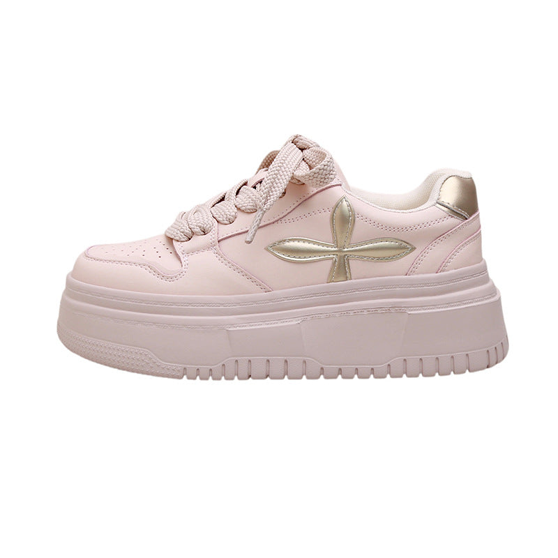 White Increased Slim Fit Round Toe Height Women's Casual Shoes