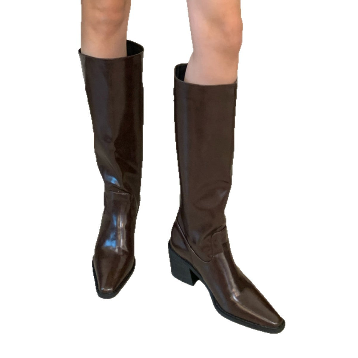 Retro Brown Below The Knee Long Female Autumn Women's Leather Boots