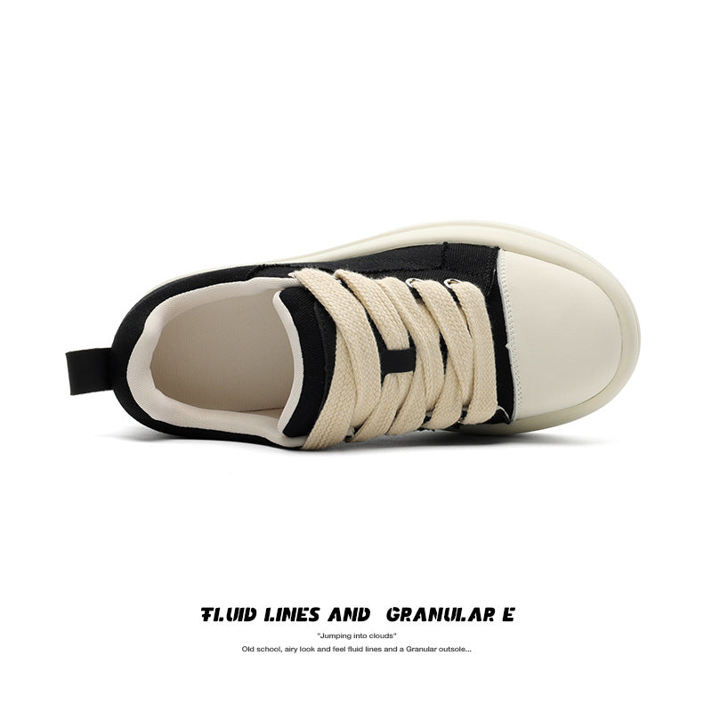 Men's Black Fashionable Trendy Versatile Short Platform Sneakers