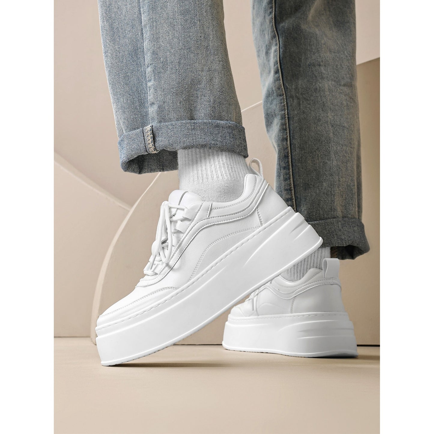 Men's Black Platform White Height Increasing Insole Sneakers