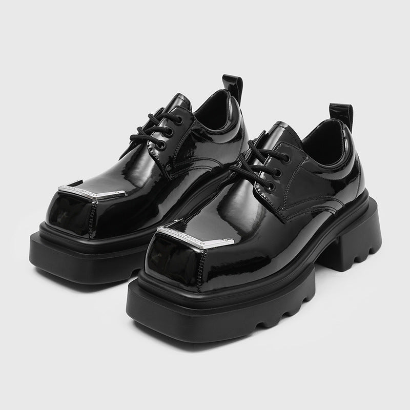 Men's Bottom Big Head Green Dark Metal Square Toe Men's Casual Leather Shoes