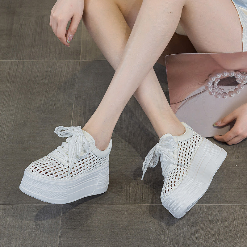 Women's Mesh Surface Platform Height Increasing Woven Breathable Women's Casual Shoes
