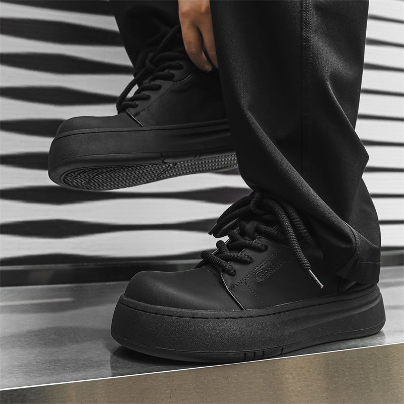 Men's Breathable Trendy High Sense Platform White Men's Casual Leather Shoes
