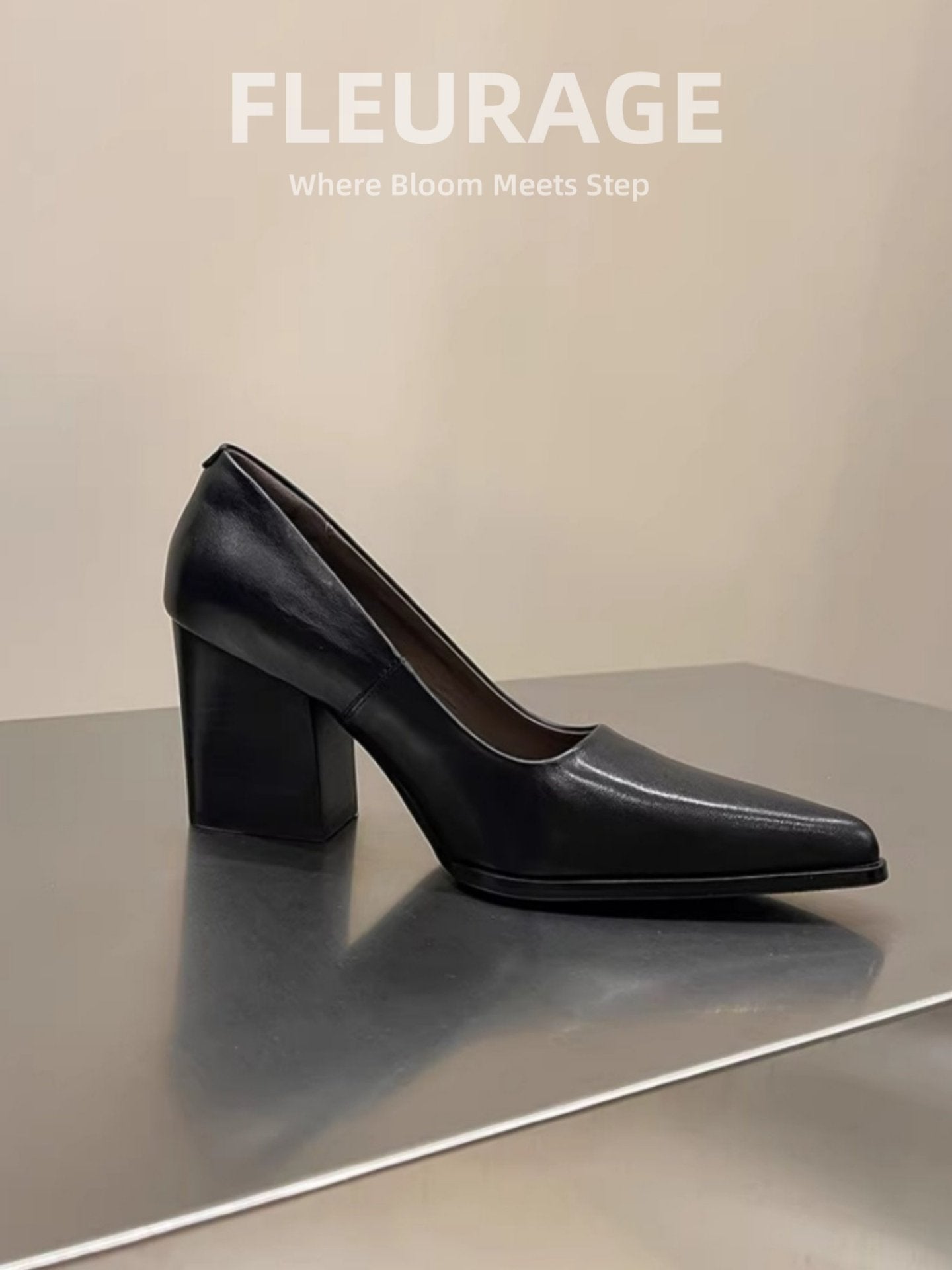 Women's Retro Pointed Toe Chunky Temperament Not Tired Feet Pumps Commuter Heels