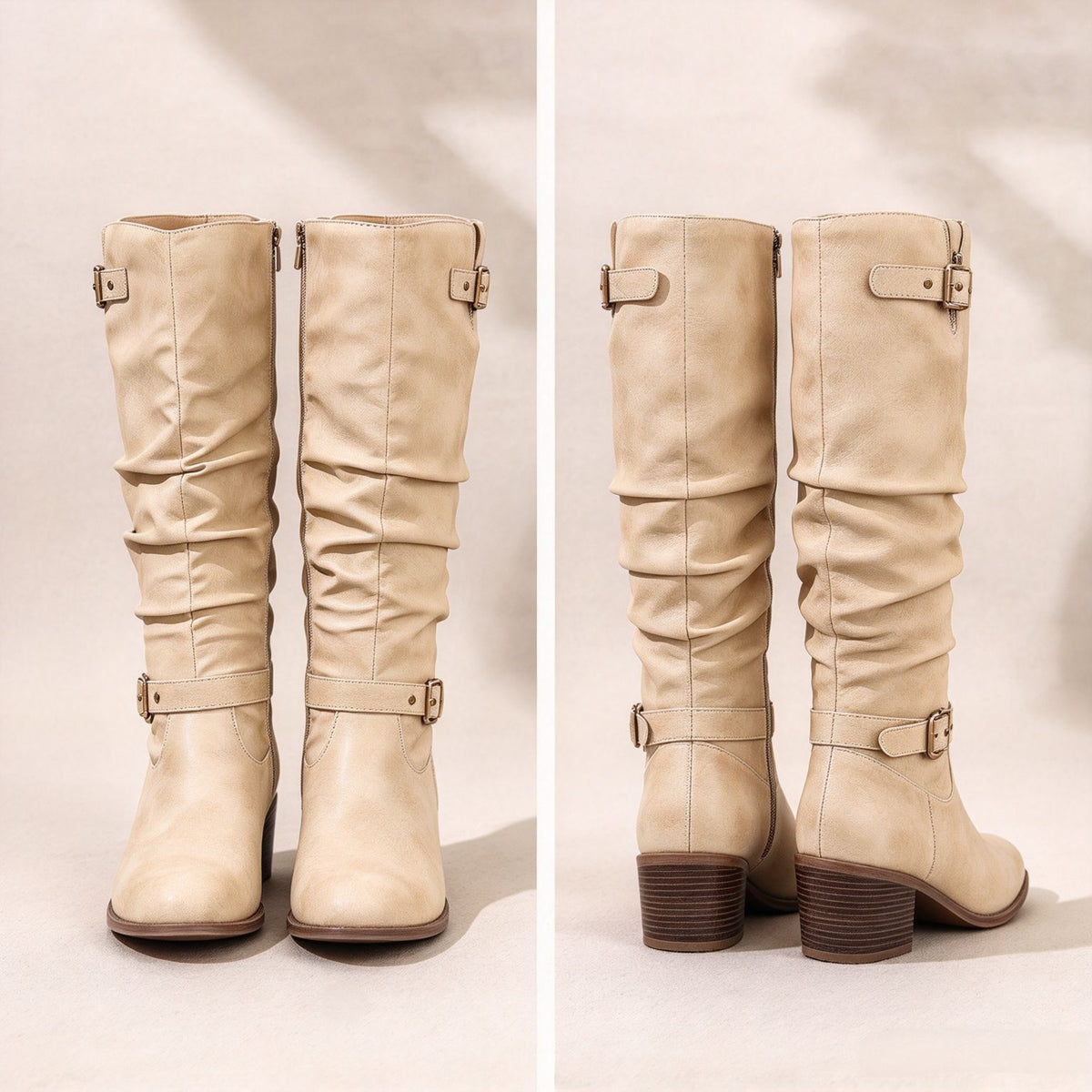 Women's Size Autumn Retro Pile Style Fashion Side Zipper Round Toe Women's Leather Boots