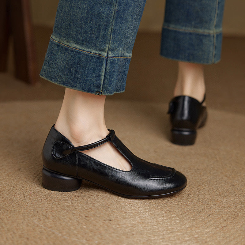 Women's Toe Mary Jane French Retro Low Flat Extra Large Small Loafers