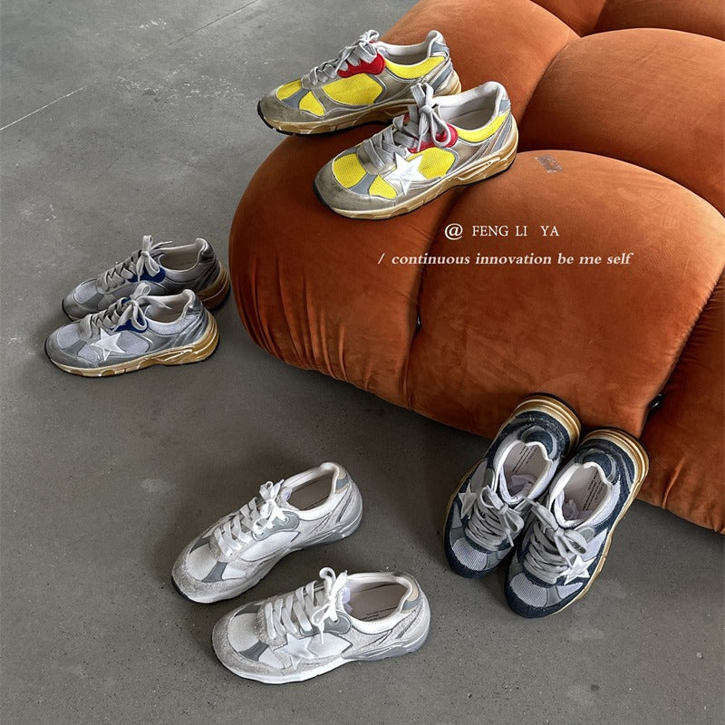 Handmade Old Thick Bottom Versatile Dirty Mesh Bright Sneakers