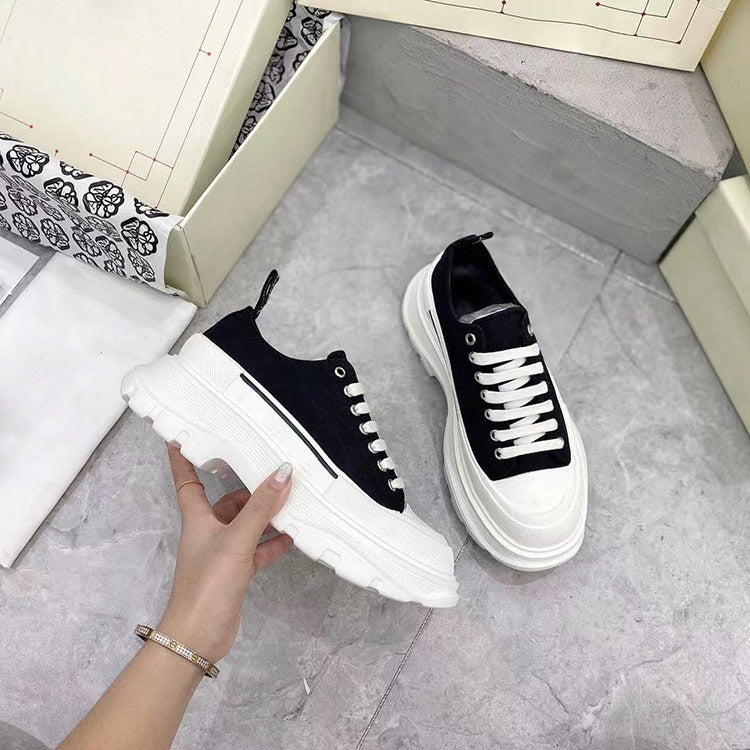 Women's White Leisure Platform Thick Sole Height Increasing Women's Canvas Shoes