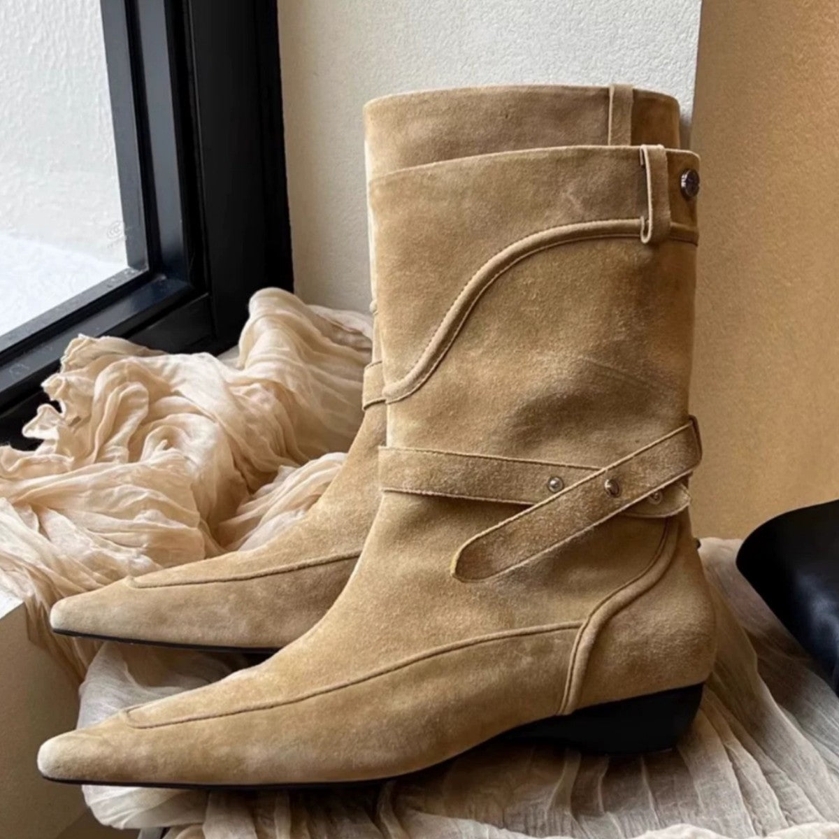 Women's Retro Minority Pointed Toe Wedge Western Cowboy For Boots