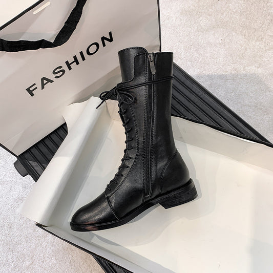 Martin Female British Style White Ankle Boots