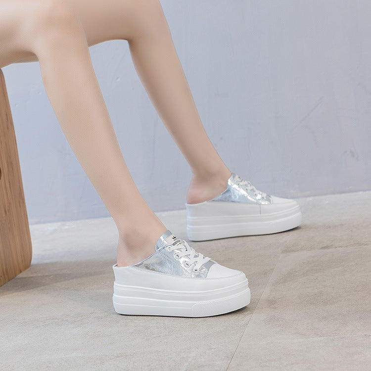 Women's Half Pumps Platform Toe Cap Lazy Height Increasing Insole Slippers