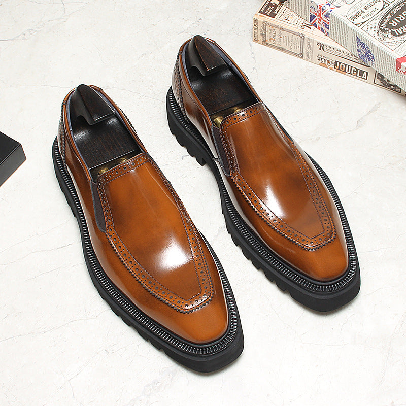 Men's Thick-soled Slip-on Top Layer Cowhide Glossy Men's Business Leather Shoes