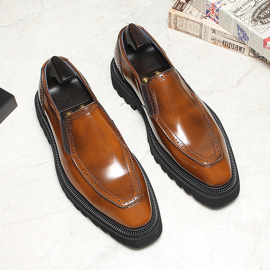 Men's Thick-soled Slip-on Top Layer Cowhide Glossy Men's Business Leather Shoes