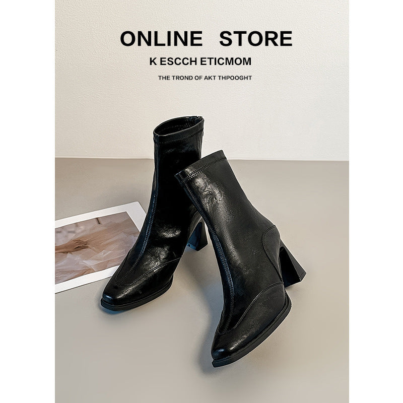 Women's Toe Skinny Short Chunky Vintage Martin Boots