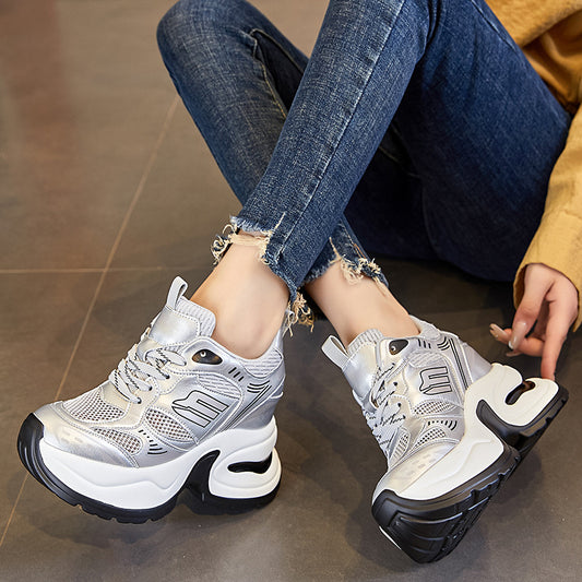 Women's Height Increasing Insole Breathable Clunky Platform Mesh Surface Small Women's Shoes