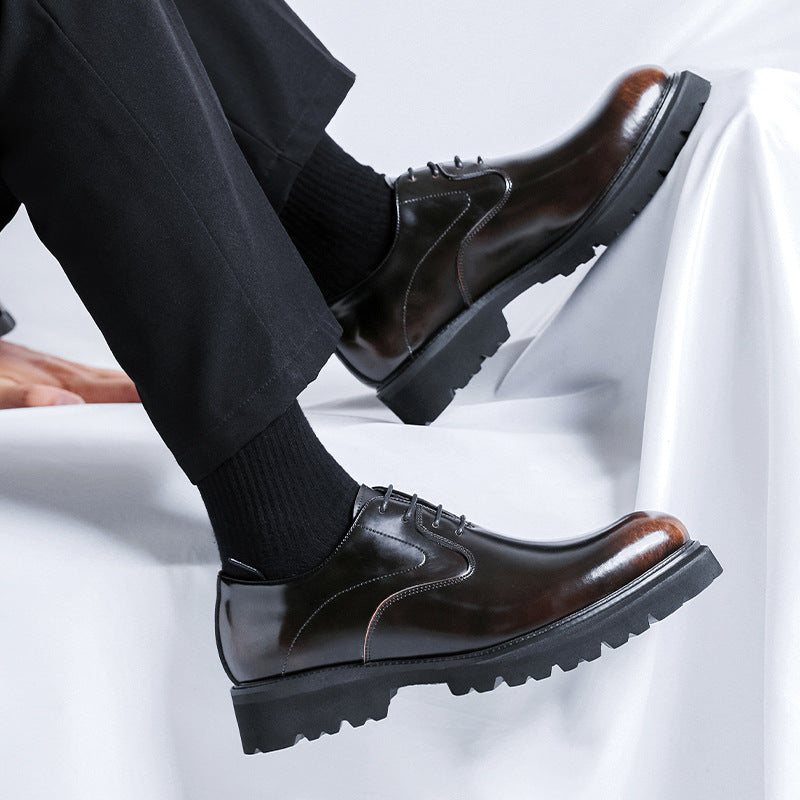 British Style Trendy Formal Wear Business Wedding Thick Sole Height Men's Casual Leather Shoes