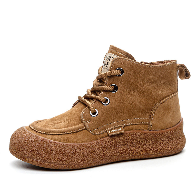 Women's First Layer Cowhide Frosted Handmade Retro Platform Side Boots