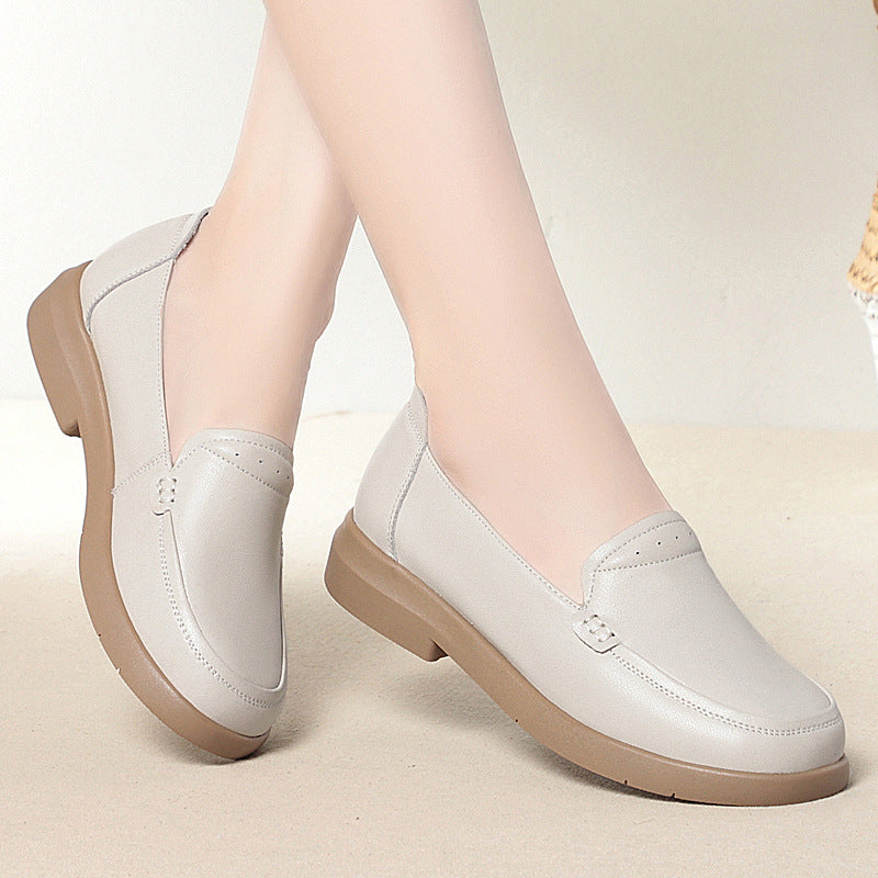 Women's Single-layer Flat Soft Bottom Mom Black Comfortable Round Women's Casual Shoes
