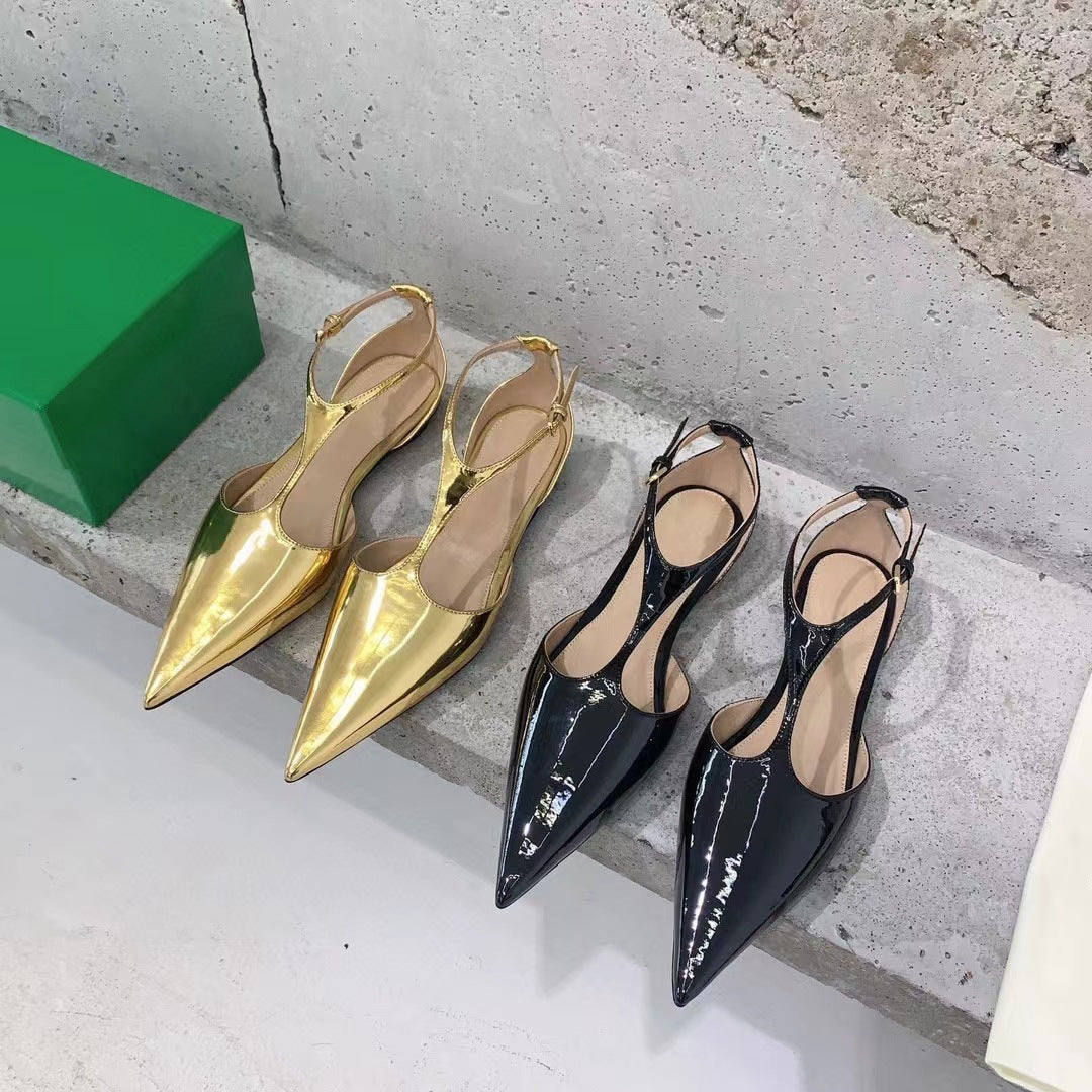 Women's Summer Fashionable Pointed Elegant Side Empty Closed Flat Sandals