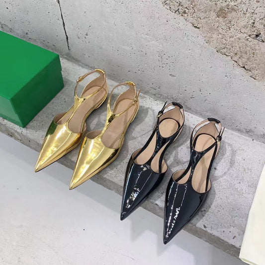 Women's Summer Fashionable Pointed Elegant Side Empty Closed Flat Sandals