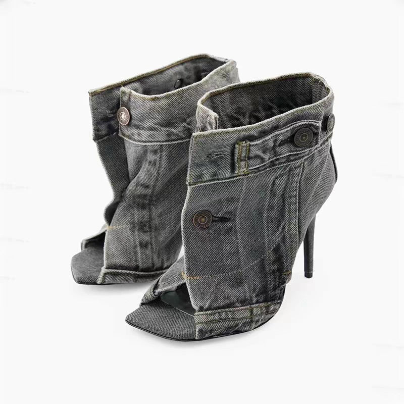 Women's Fat Feet Loose Denim Chunky Fashion Sweet High Heeled Sandals