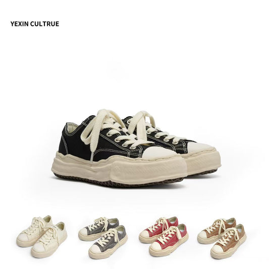 Women's & Men's Washed Dissoed Breathable Platform Height Increasing Canvas Shoes