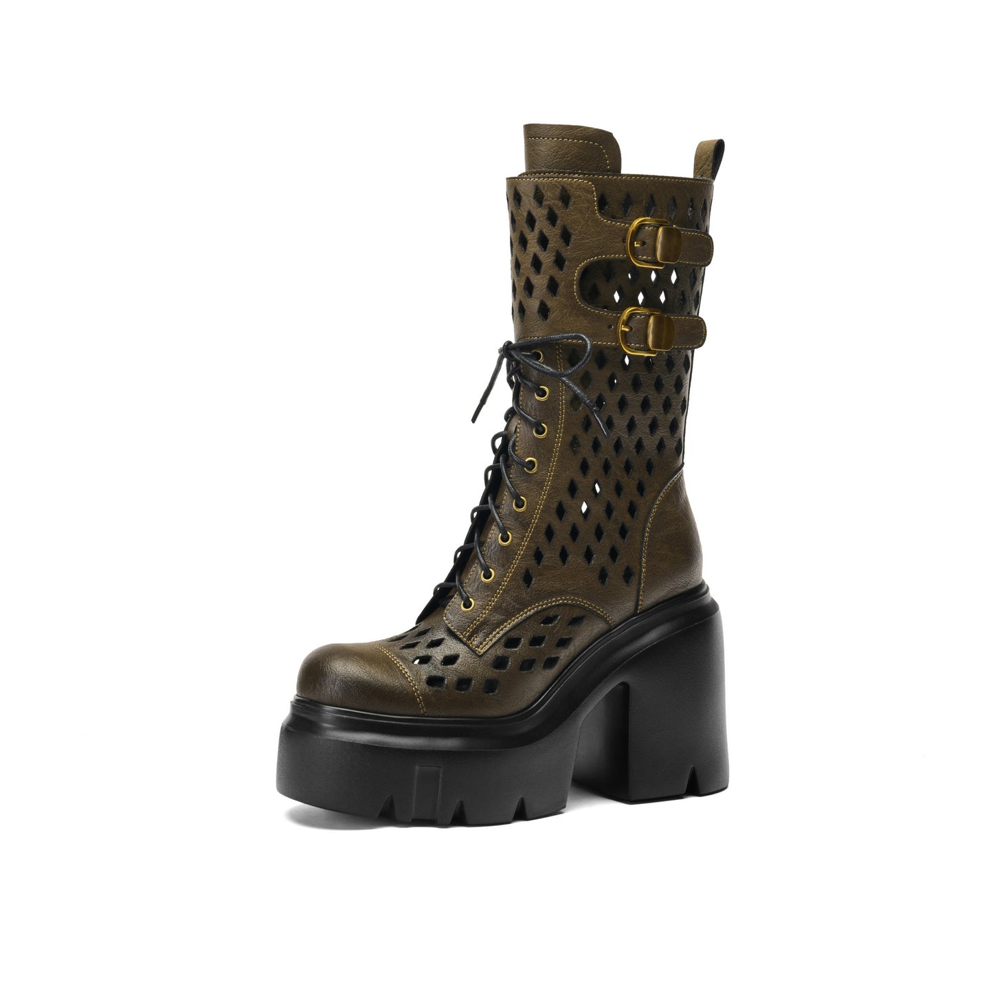 Women's Thick Super High Small Waterproof Platform Hollowed Leisure Women's Leather Boots