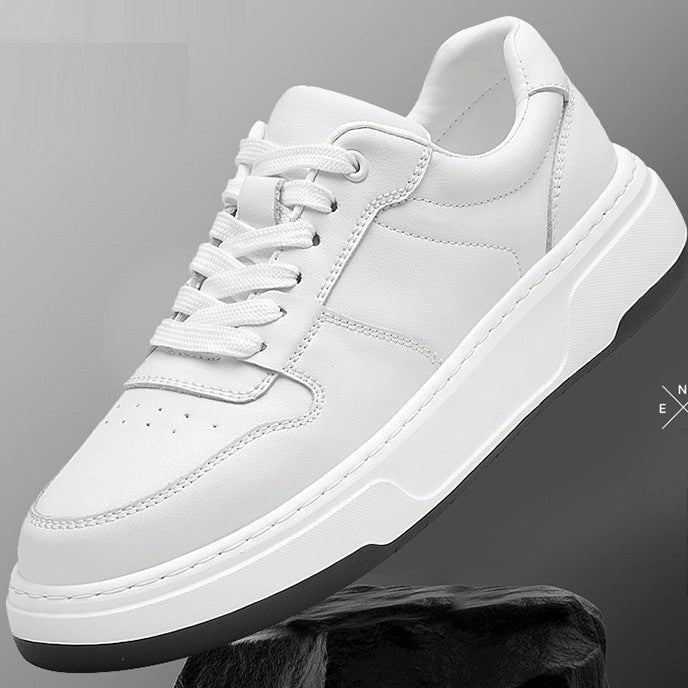 Men's Luxury Fashion Invisible Thick Bottom Trendy White Cowhide Height Increasing Sneakers