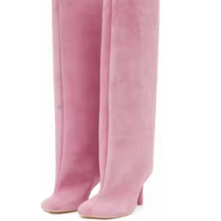 Toe Vintage Frosted Suede Baggy Straight Trousers Pipe Plus Women's Leather Boots