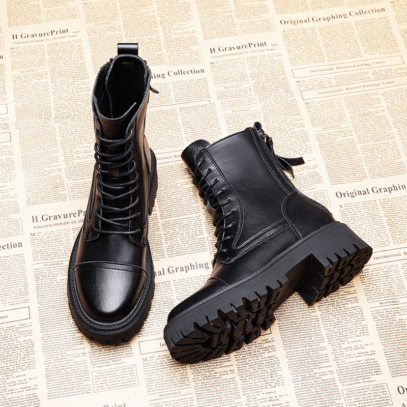 Thick Bottom Height Increasing Insole Small Fashion Martin Female Thick-soled Women's Leather Boots