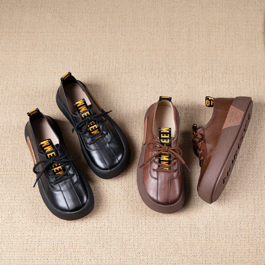 Women's Layer Cowhide Genuine Brogue British Style Casual Shoes