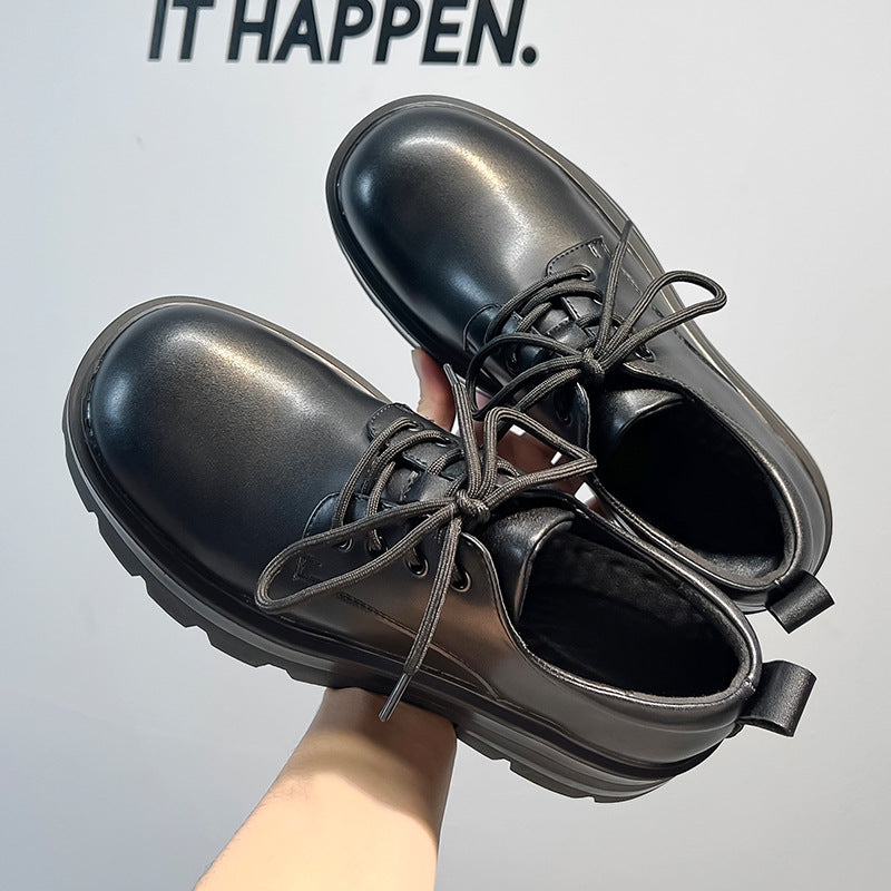 Men's British Style Round Toe Chunky Big Leather Shoes