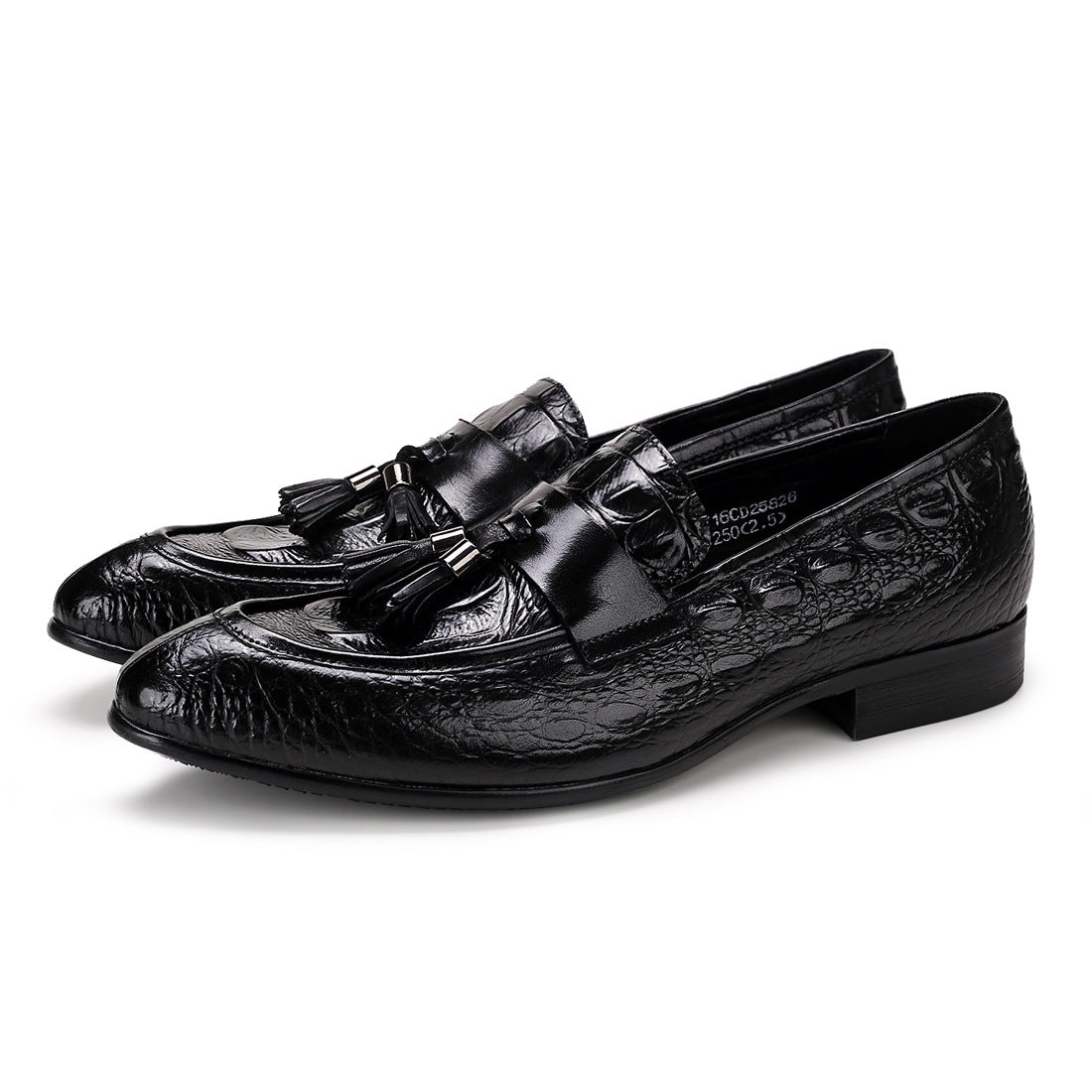 Men's British Pointed Genuine Crocodile Pattern Tassel Men's Shoes