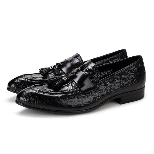 Men's British Pointed Genuine Crocodile Pattern Tassel Men's Shoes