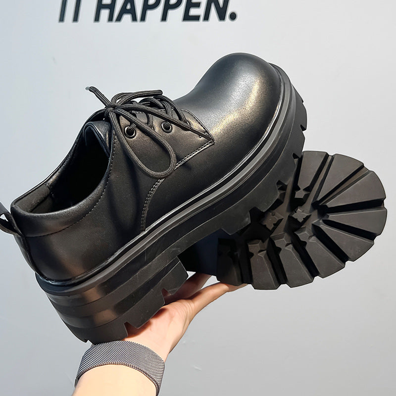 Men's British Style Round Toe Chunky Big Leather Shoes