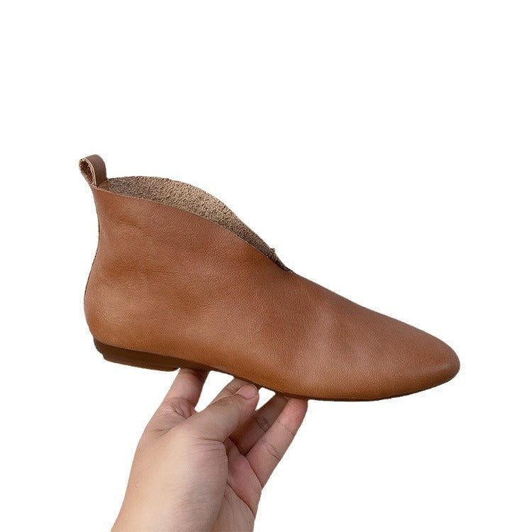 Radish Pointed Autumn First Layer Cowhide Women's Casual Shoes