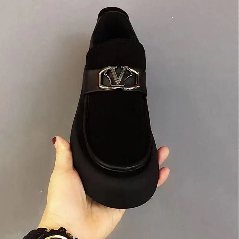Men's Genuine Autumn One Pedal Black Suede Slippers
