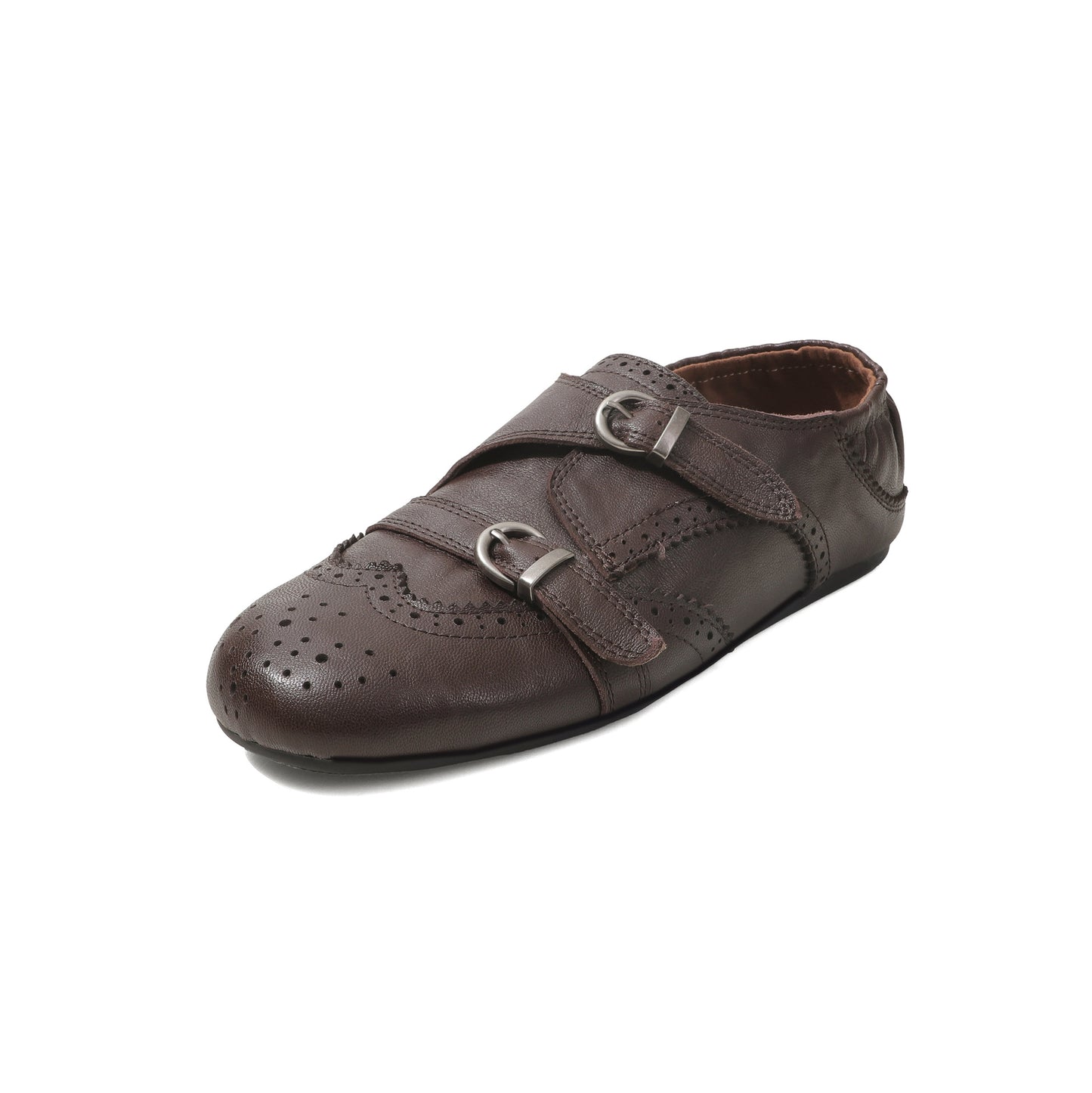 Style Brogue Double Buckle Sheepskin Female Leather Shoes