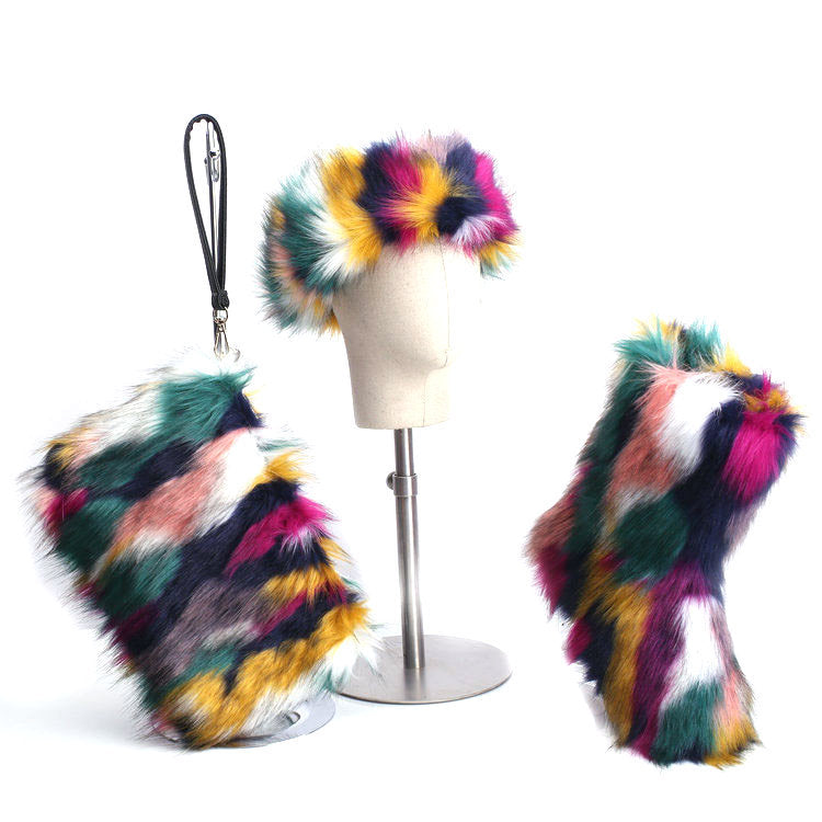 Women's Fur Hip Hop Handbag Hair Band Snow Boots