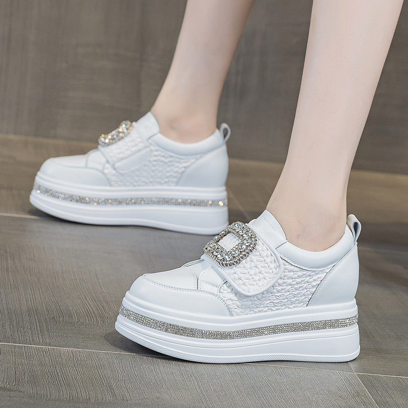 Women's Velcro Rhinestone Sports Thick Bottom Small Hidden Heels