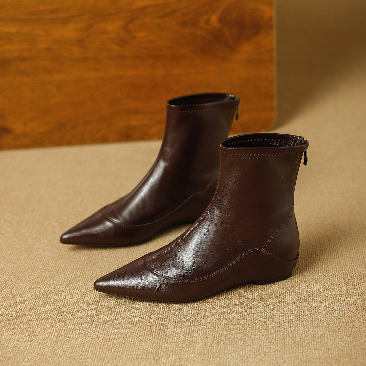 British Style Pointed Toe Skinny Soft Fashion Inner Height Increasing Women's Leather Boots