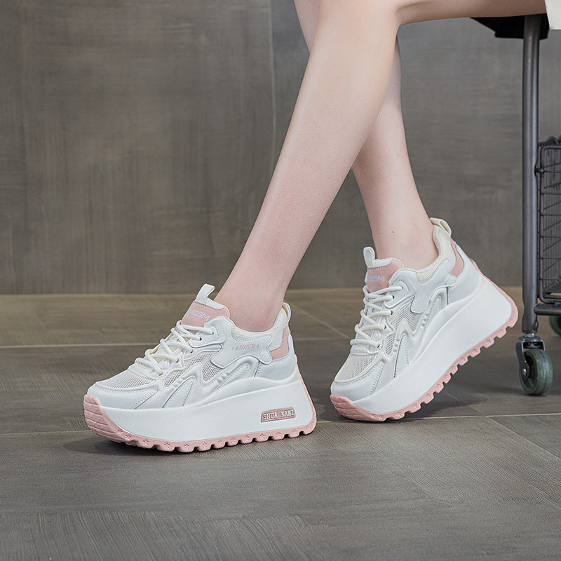 Women's Increasing Insole Genuine Platform Mesh Surface Casual Shoes