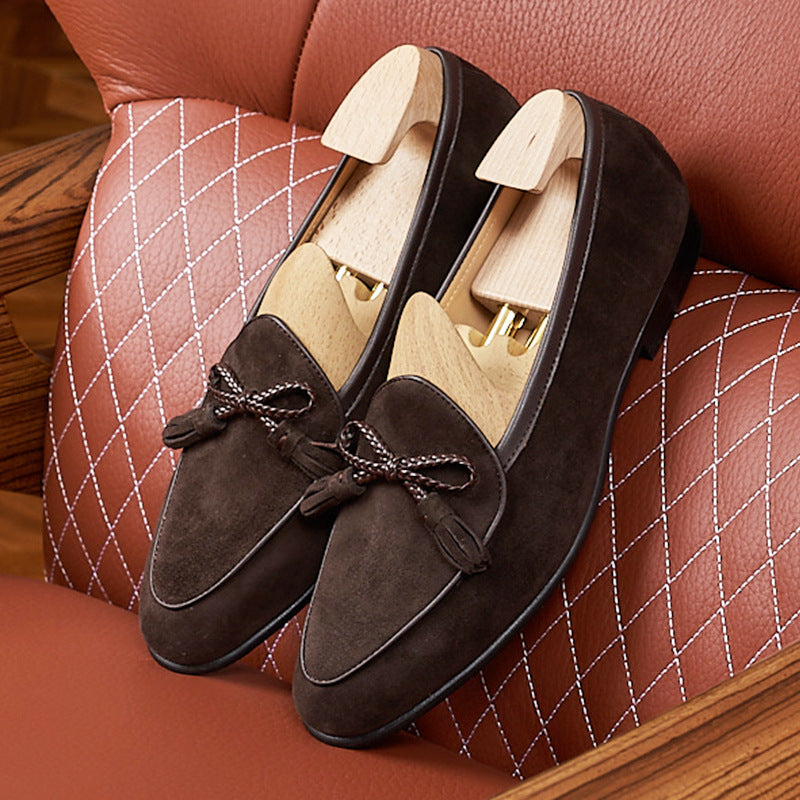 Men's Frosted Suede Comfortable Breathable One Pedal Square Men's Business Leather Shoes