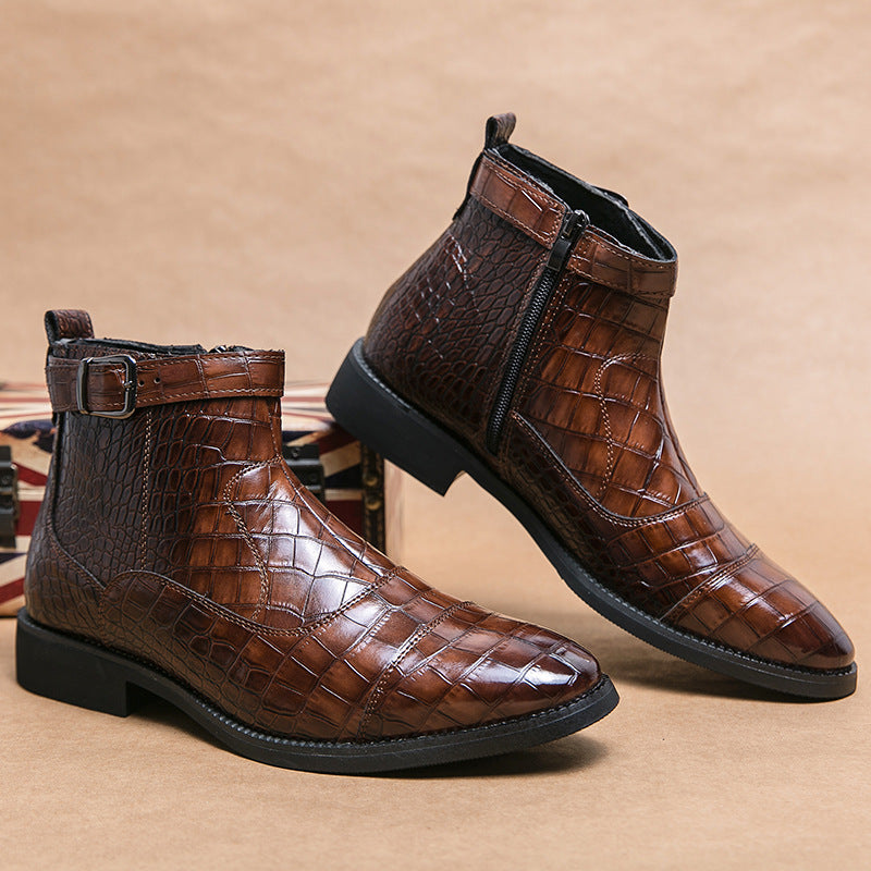 Men's Size Crocodile Ankle Personality Trendy High Boots