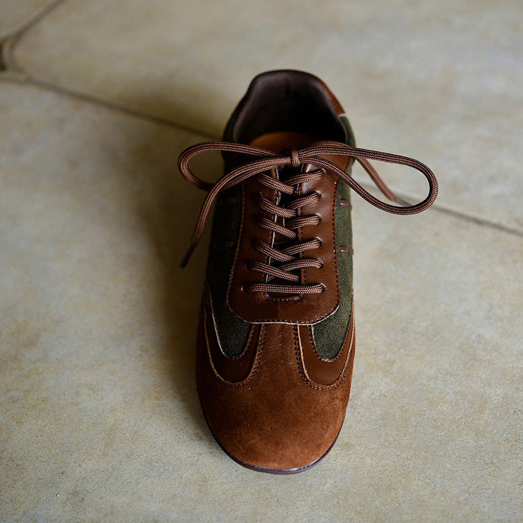 Women's Cowhide Genuine Retro German Training Color Matching Thick Women's Sports Shoes