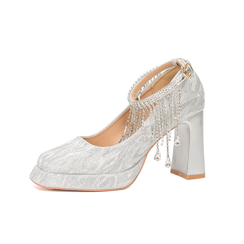 Dress Two-way High Square Toe Low-cut Waterproof Platform Women's Fashion Shoes