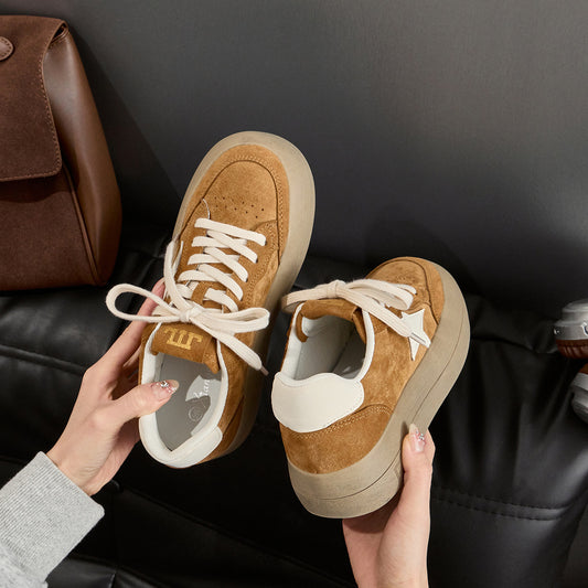 Cowhide Version Dirty Korean Style Round Toe Platform Thick Bottom Women's Casual Shoes